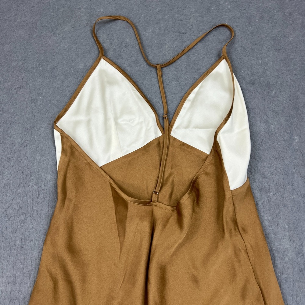 Abercrombie & Fitch Satin Dress‎ Women's MT Gold Plunge V-Neck Long Slip T-Strap - Picture 7 of 13